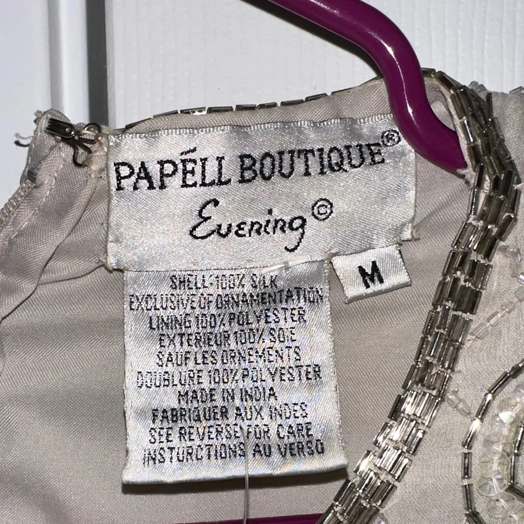 Papell Boutique Cream Beaded Blouse 100% Silk - Image 2