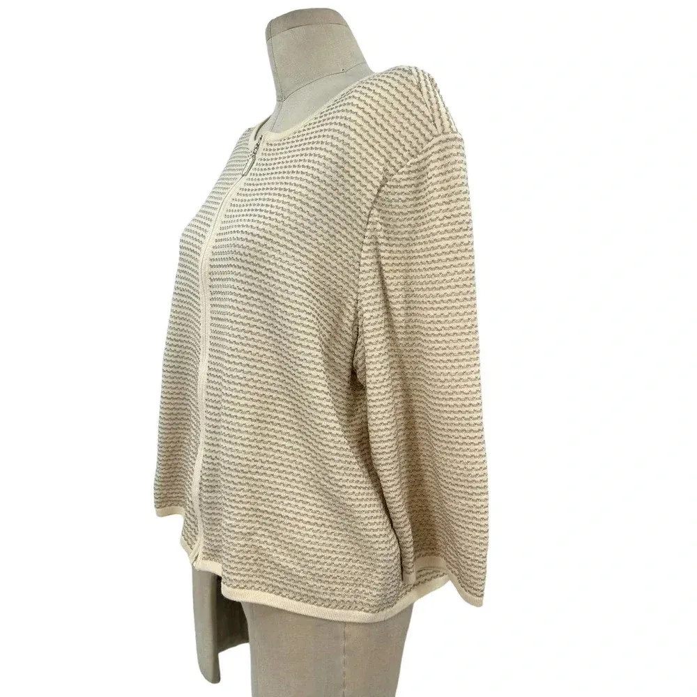 St. John Cream Ivory Stripe Knit Zip Front Sweater Jacket Size‎ XL **Flawed - Image 5