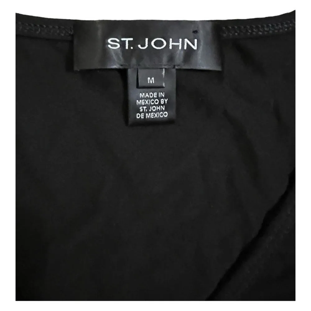 St. John black silk trim v neck t shirt size medium - Image 3