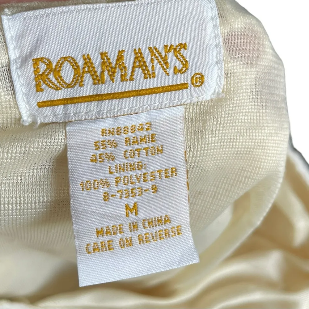 Roaman’s Vintage 90s Cream Boho Hippie Western Eclectic Crochet Long Sleeve Top Size M - Image 5