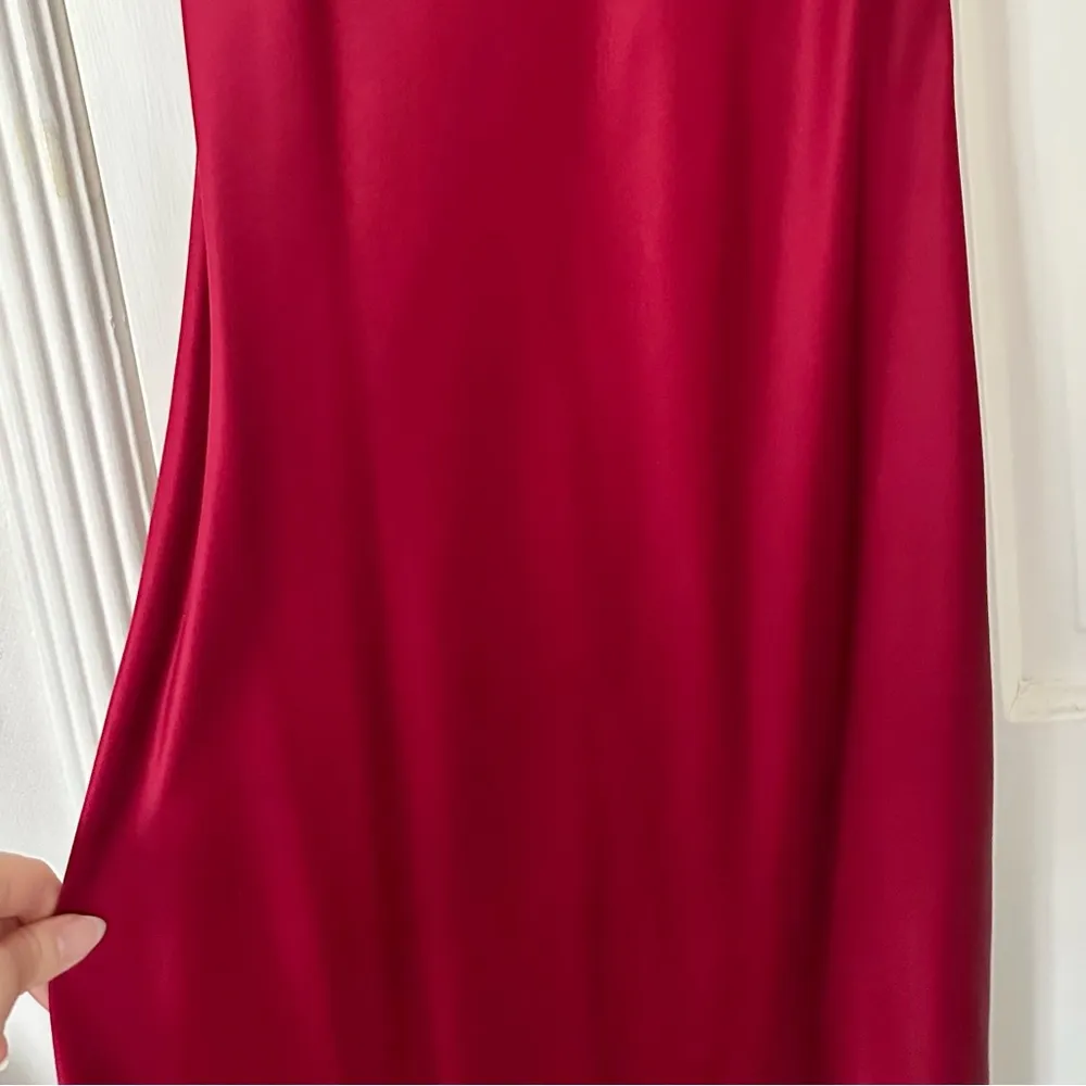 Vintage Silky Maxi Dress with Sequin Trim Red - Image 4