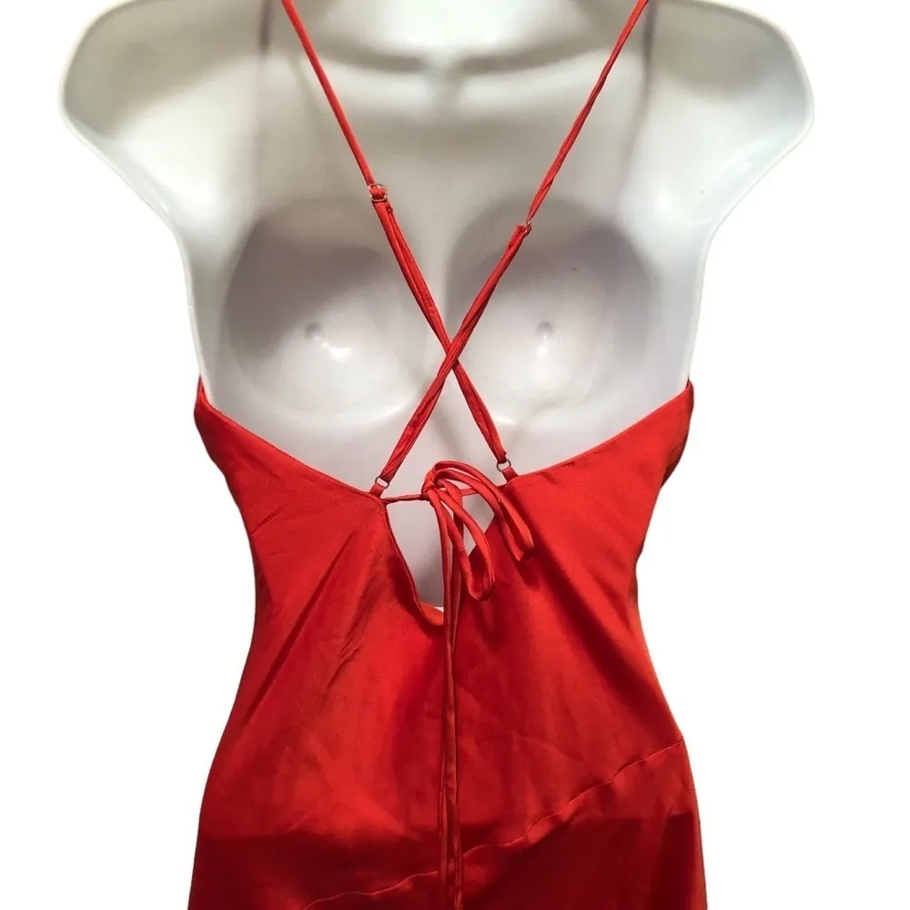 ASTR The Label  Women's Gaia Slip Dress Orange Midi Sz M Asymmetrical Hem Cruise - Image 4