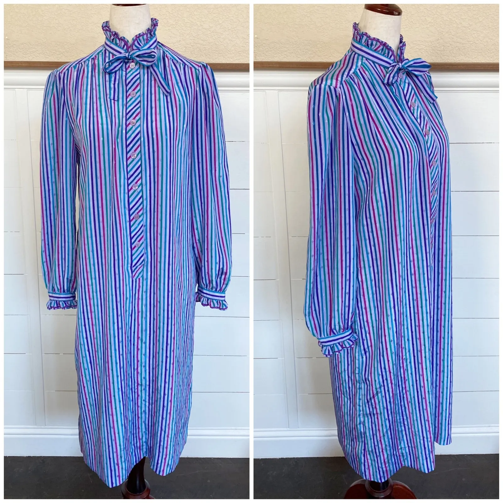 VTG Purple Rainbow Schrader Sport Petites‎ Stripe Dress - Image 3