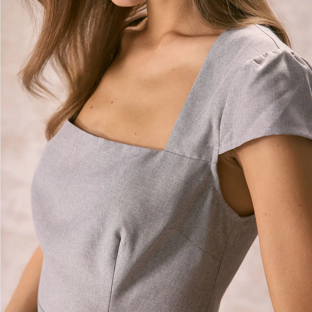 Rihoas Grey Square Neck Cap Sleeve Mini Dress Gray Size XS - Image 2