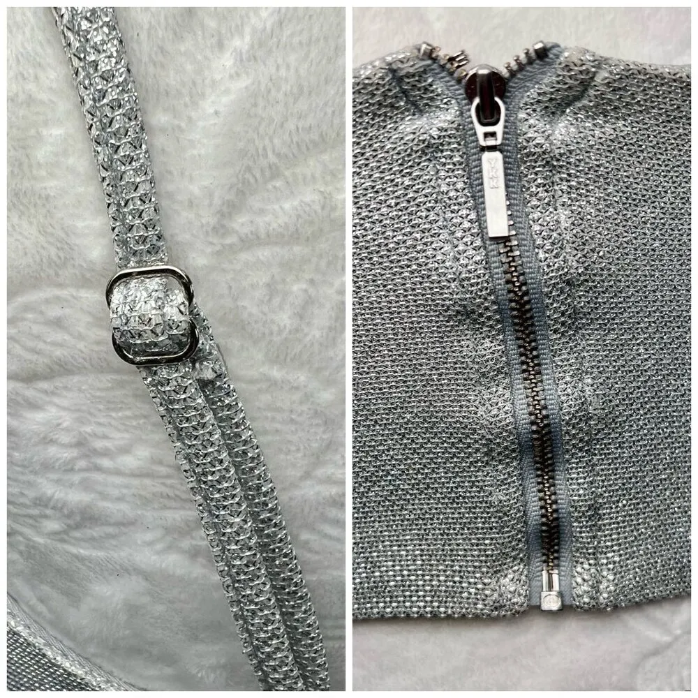 White Fox Silver Metallic Corset Top Glitter Bustier XS - Image 7
