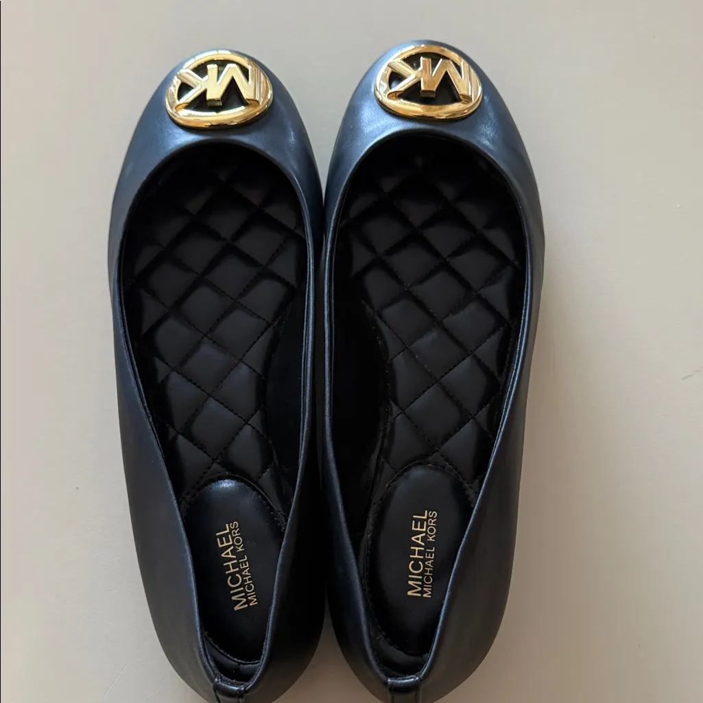 Michael Kors Black Flats with Gold Logo - Image 6