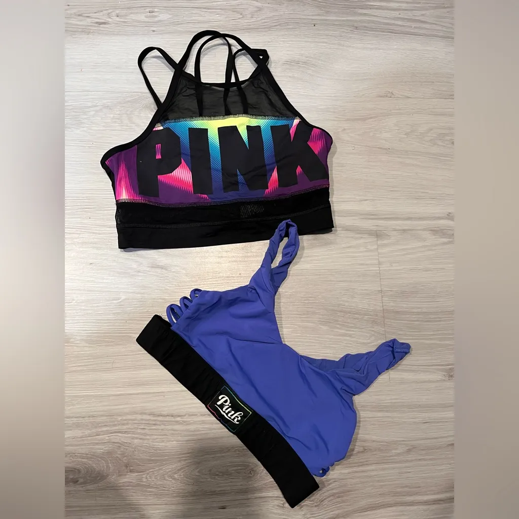 Pink  victoria secret‎ Sports Bras Set 2 pack - Blue and Multicolor - Image 6