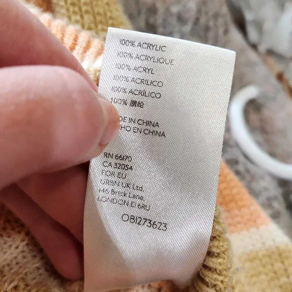 Urban Outfitters Cropped Sweater Pullover Balloon Sleeve Stripe Pink Tan Size XS - Image 8