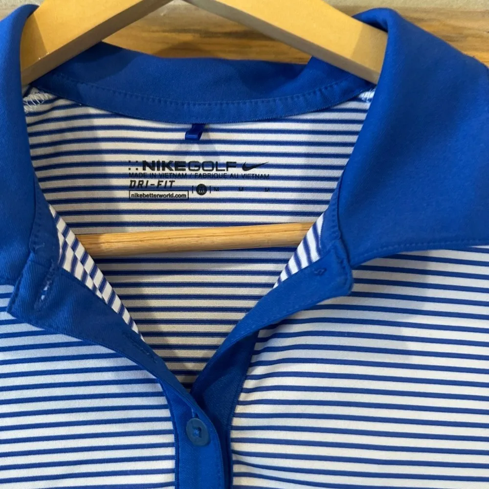 Nike  Golf Women’s Striped Blue and White Polo - Image 3