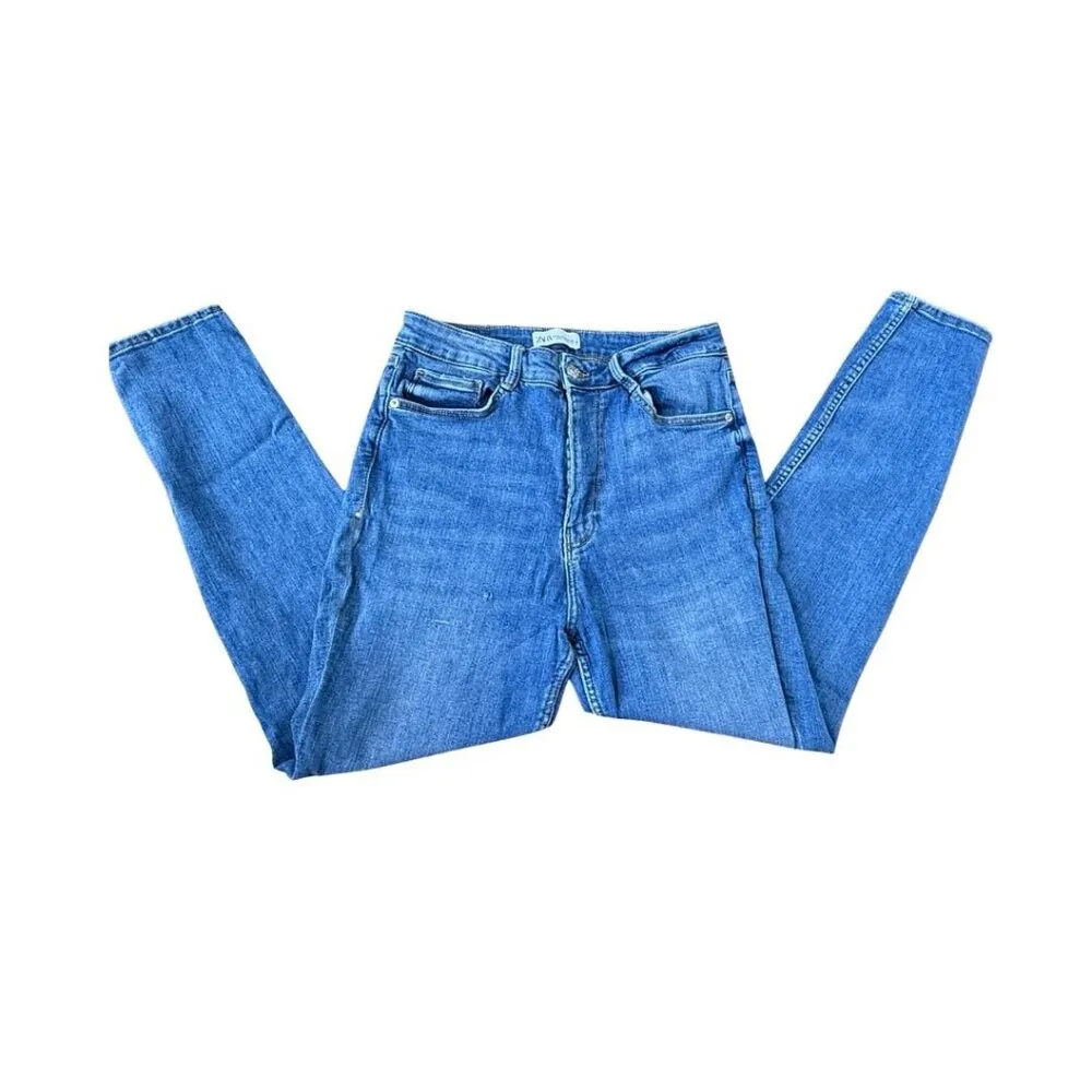 Zara Medium Wash Denim High Rise Skinny Jeans Size 12 - Image 4