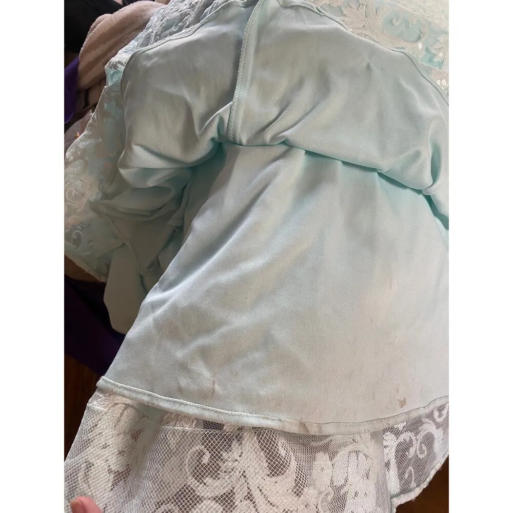 Blue Full Length Lace Overlay Sequins Long Formal Homecoming Dress Teen Womens 0 - Image 9