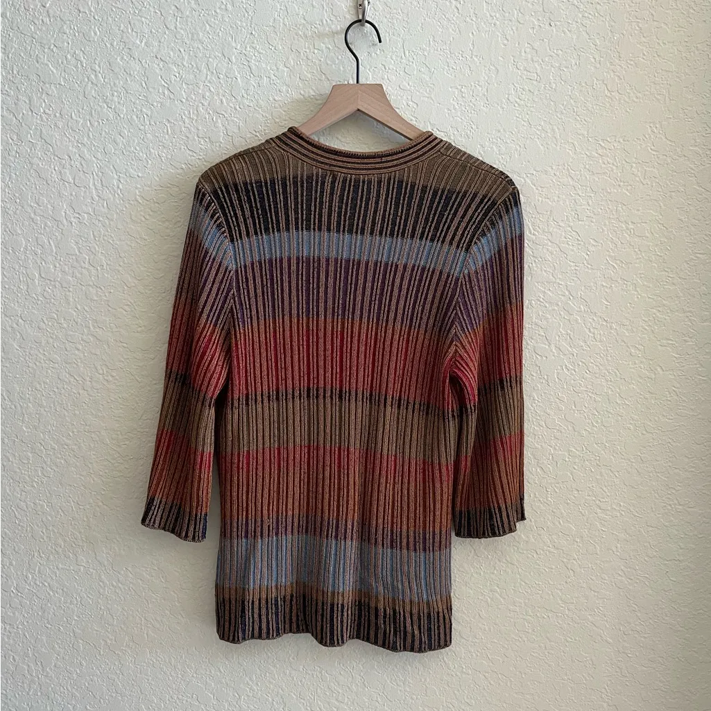 COLDWATER CREEK Brown Orange Rayon Stripe Button Cardigan Sweater Women’s Medium - Image 7