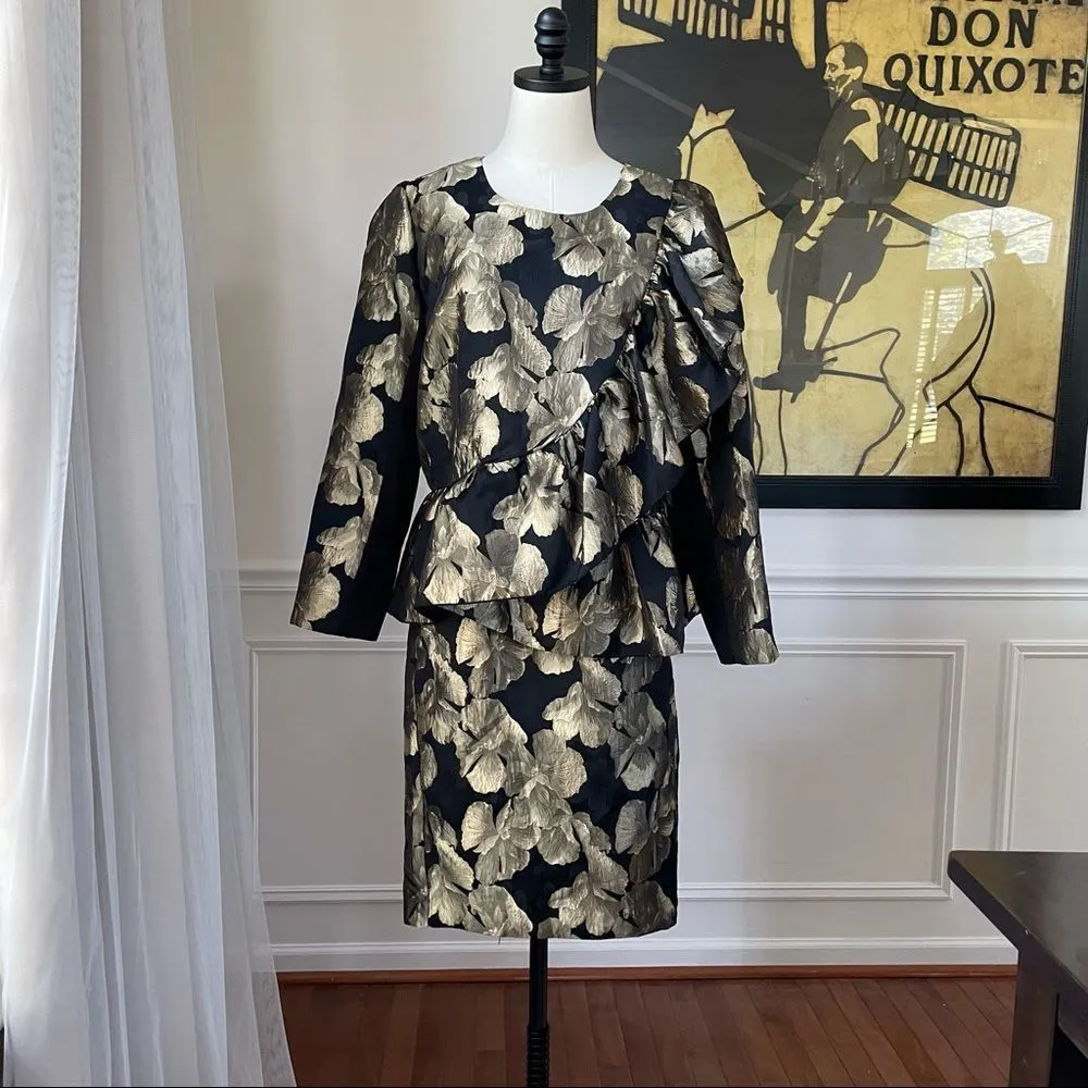 Ashro Larhonda Wardrober 3 Pc Peplum Jacket Skirt Pants Gold Black 12 - Image 16