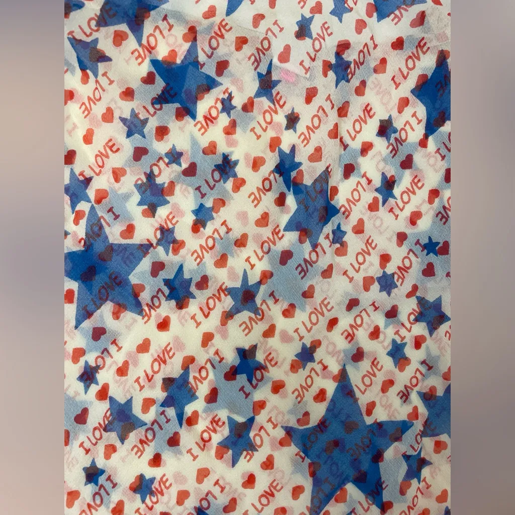 SXXXK Women’s Y2K Blue and‎ Red Star Love Print 100% Silk Top Size M Size M - Image 4