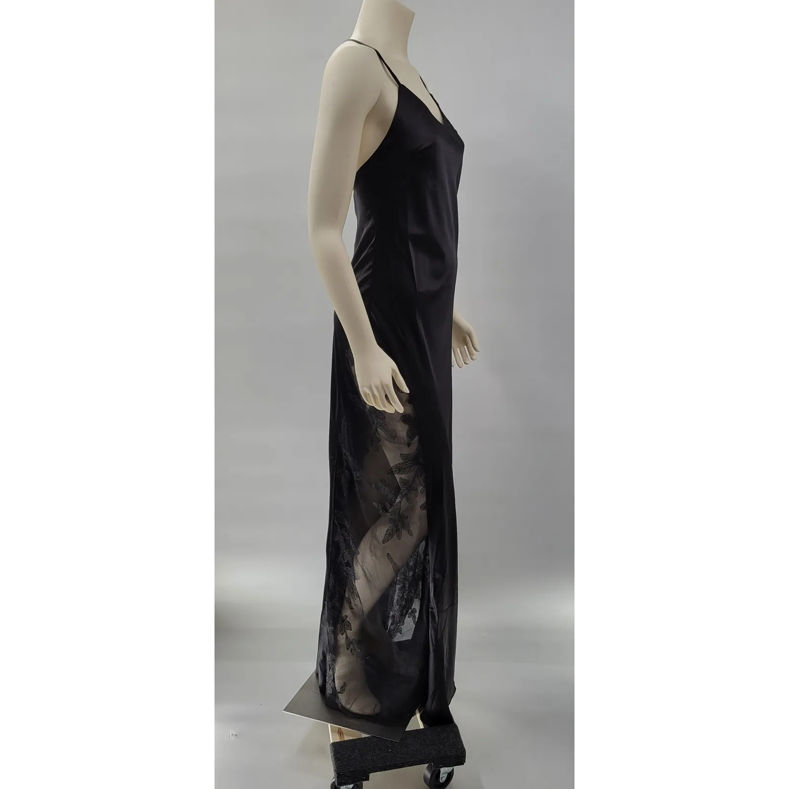 HHQ Maxi Slip Dress Size M Black Satin Lace Trim Spaghetti Strap Sexy NWT Size M - Image 3