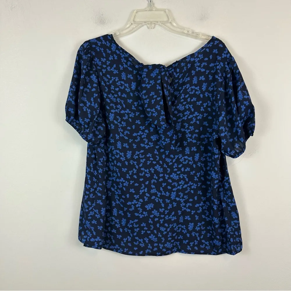 Lush | Black and Blue Floral Tie Back Blouse Size Large NWT - Image 7