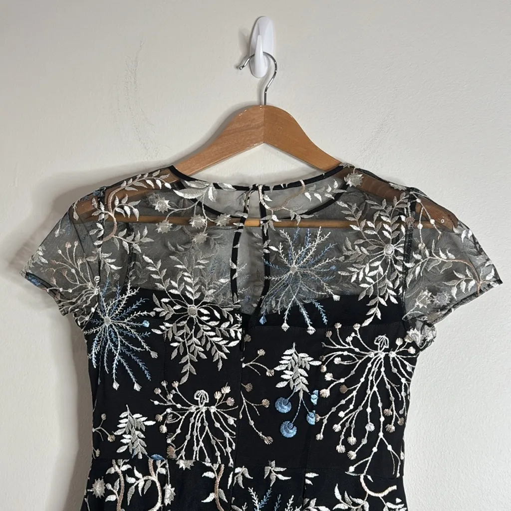 Adrianna Papell High-Low Floral Illusion Neckline Sheer Lace Overlay Dress sz 4P - Image 5