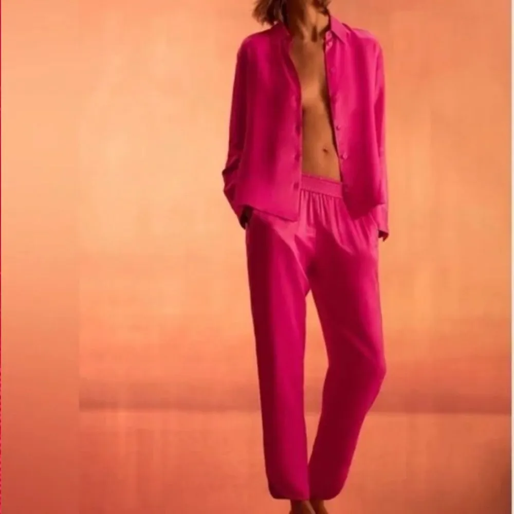 Zara Satin Effect Fuschia Pink Pants Set(Size Medium) - Image 3