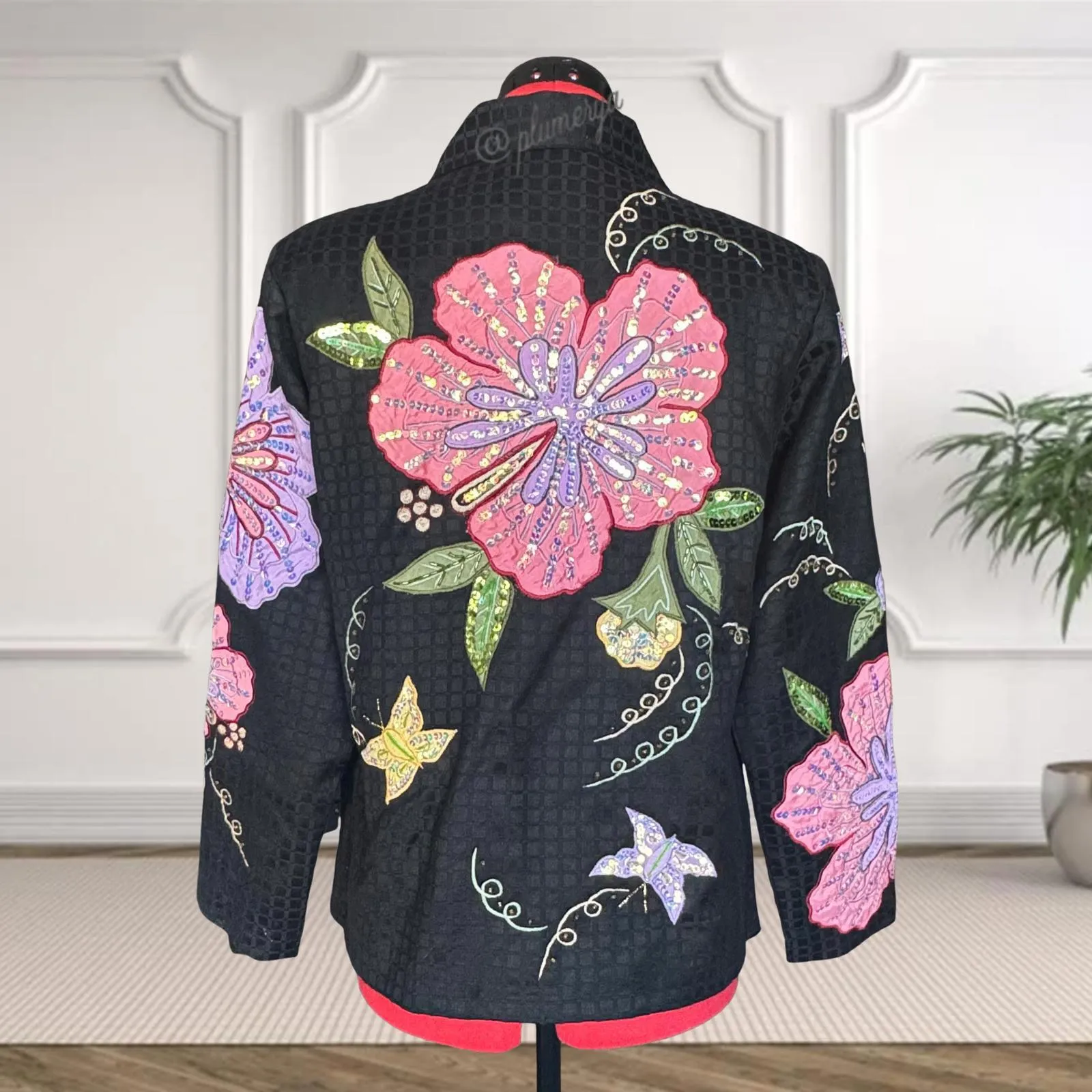 Vintage Draper's & Damon's Floral and Sequin Embroidered Jacket Size M Black Size M - Image 2