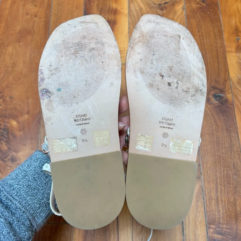 Stuart Weitzman Kora Lace Up Pearly Stud Gladiator Square Toe Sandals White 9.5 - Image 8