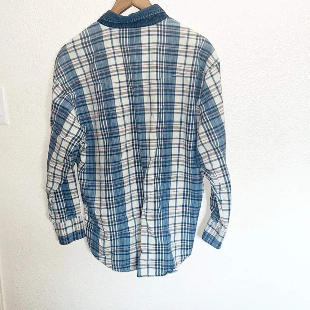 Pendleton Women’s 100% Cotton Blue White Long Sleeve Casual Button Front Shirt - Image 7