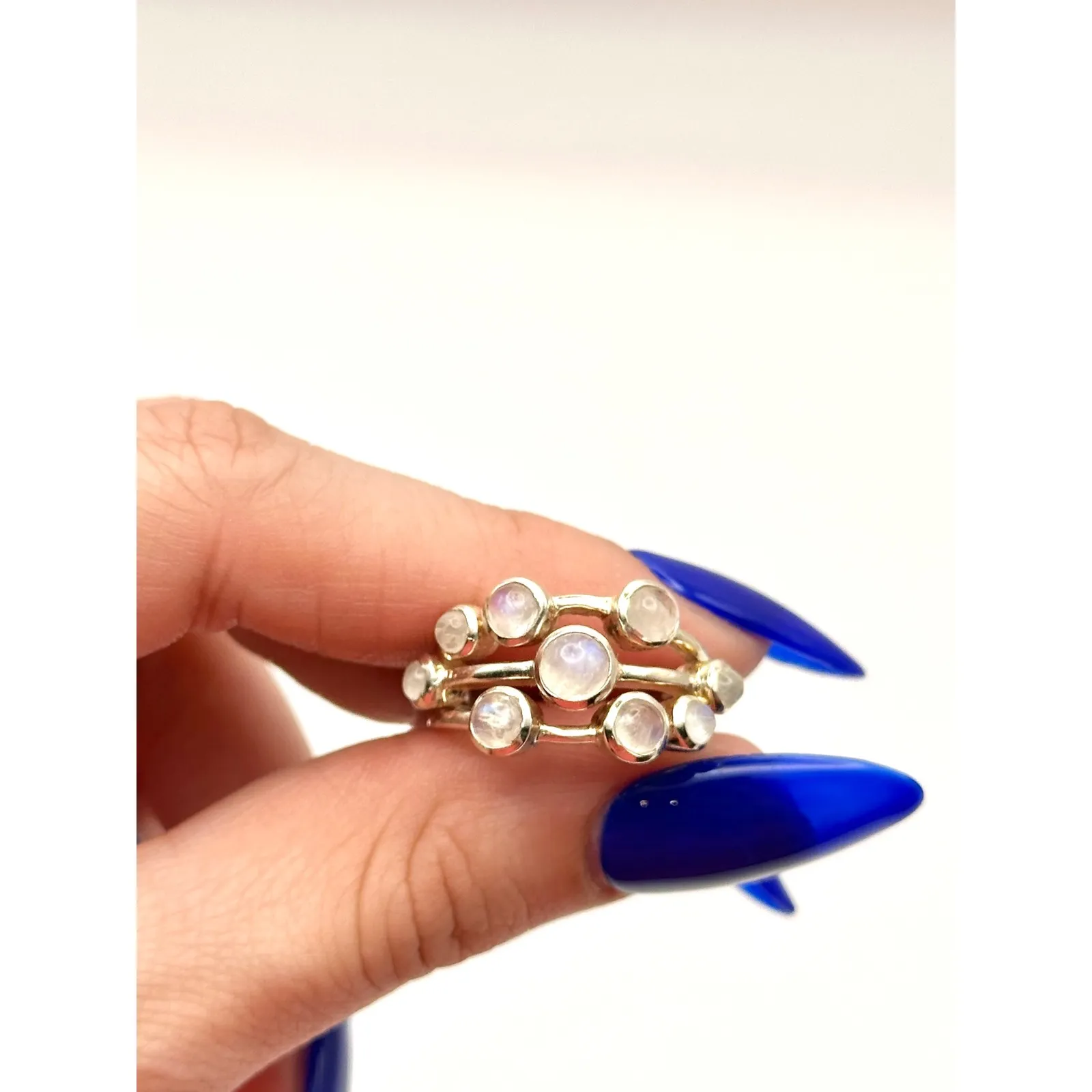 Moonstone Cluster Sterling Silver Ring Size 9 - Image 4