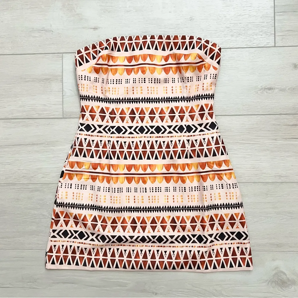 Seven Wonders Tribal Print Acacia Strapless Mini Dress Orange Size M - Image 3