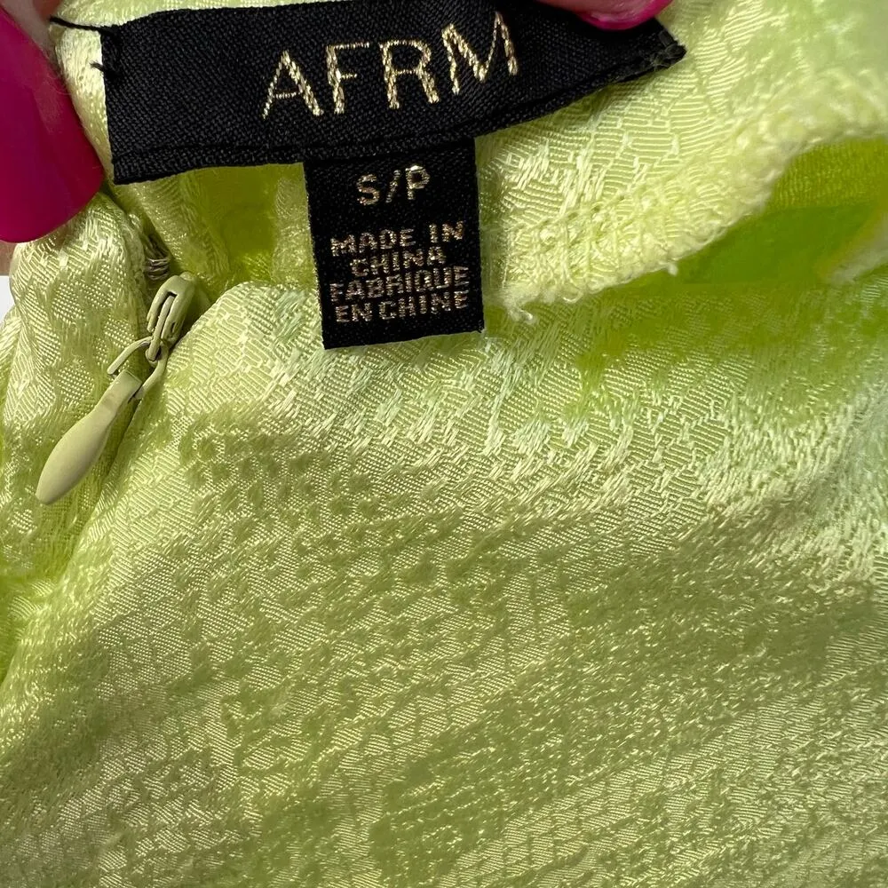 AFRM Radish Dress in Lime Green Snake Jacquard Midi Halter Front Cutout Slip NWT - Image 7