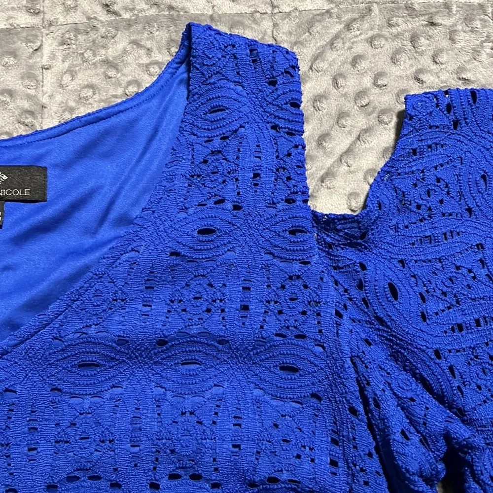 RONNI NICOLE women's size 16W cold shoulder dress cobalt blue sheath lined flaw - Image 5