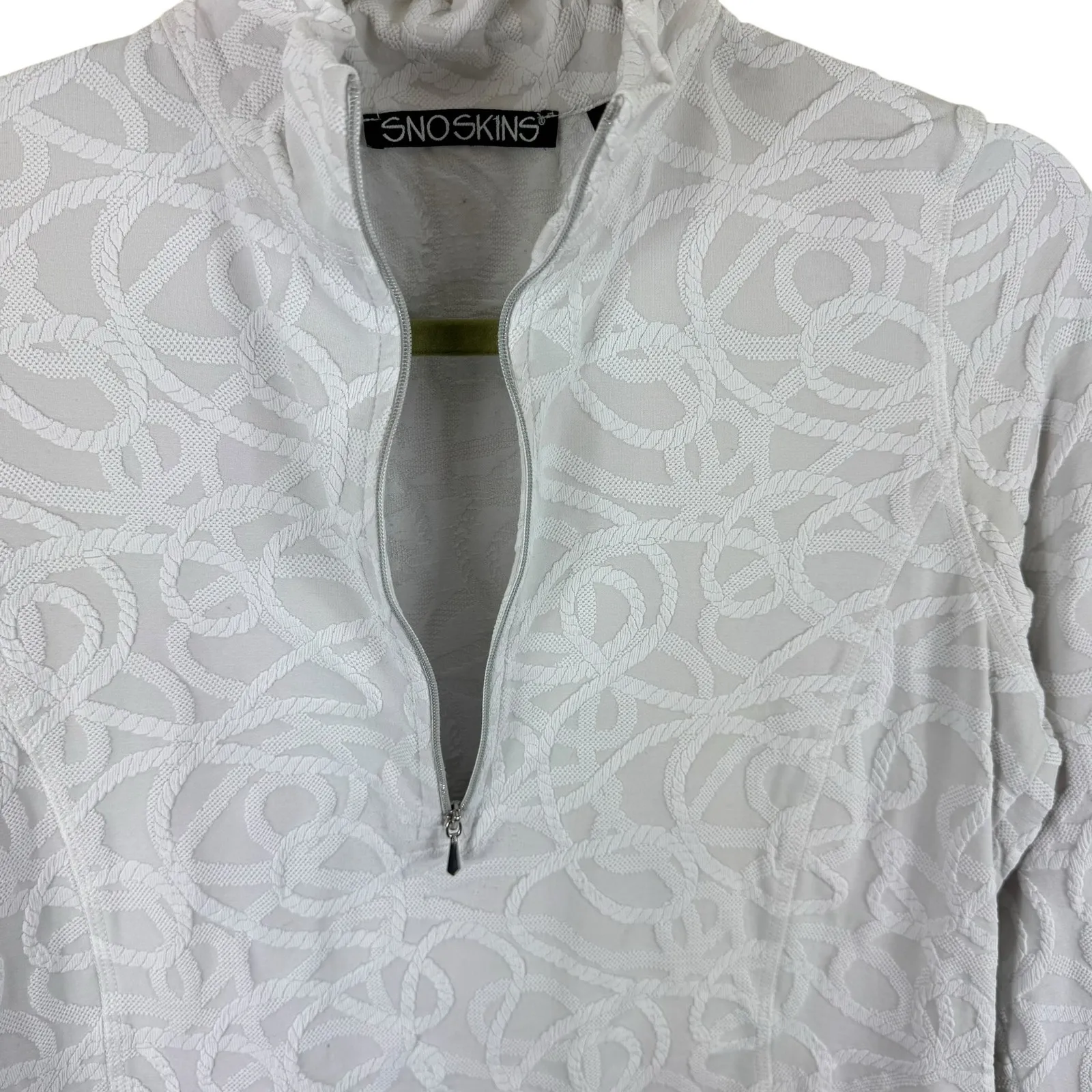 Sno Skins White Textured Mock Neck 1/2 Zip‎ Nylon Stretchy Base Layer Size M Size M - Image 4