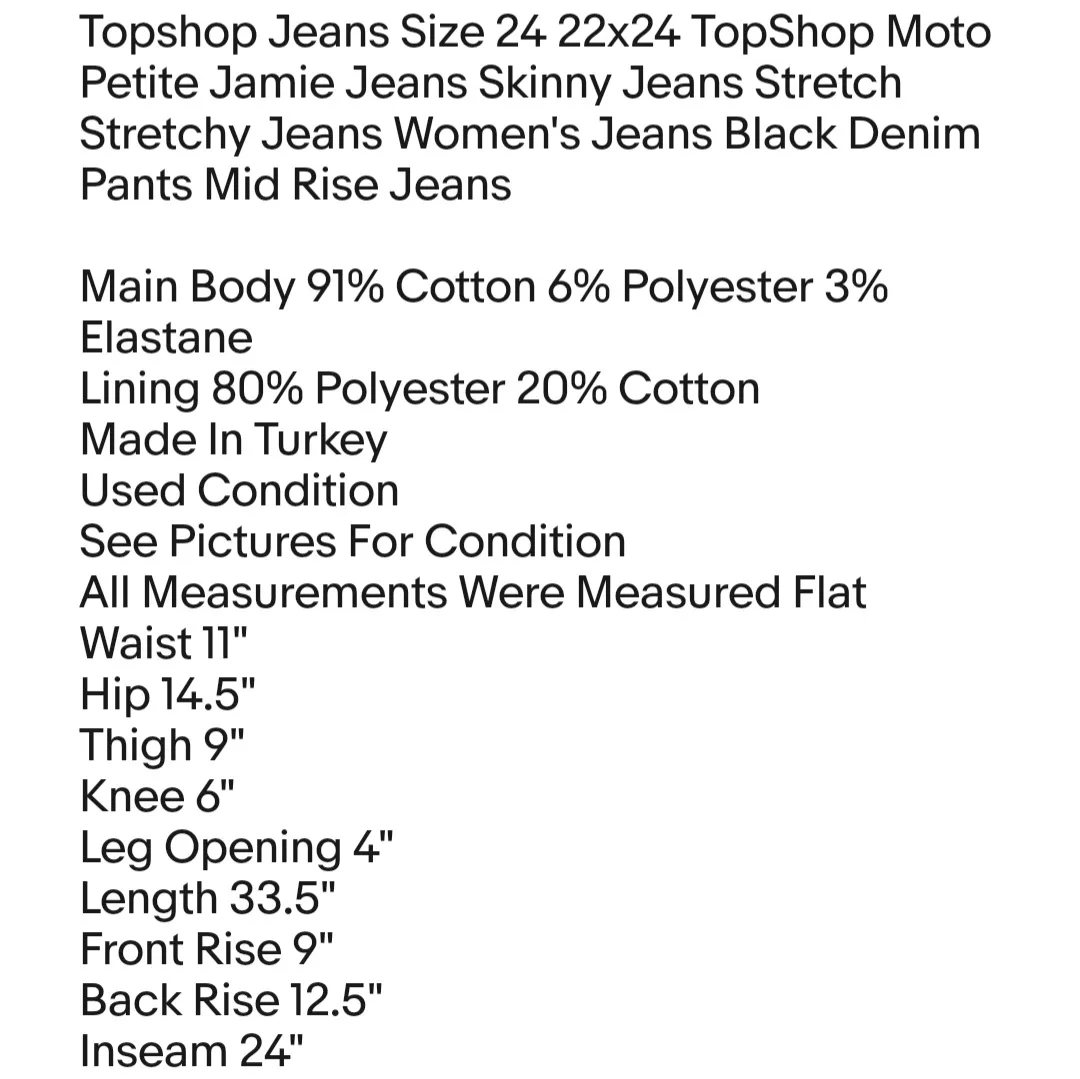 Topshop Jeans Size 24 22x24 TopShop Moto Petite Jamie Jeans Skinny Jeans Stretch  - Image 6