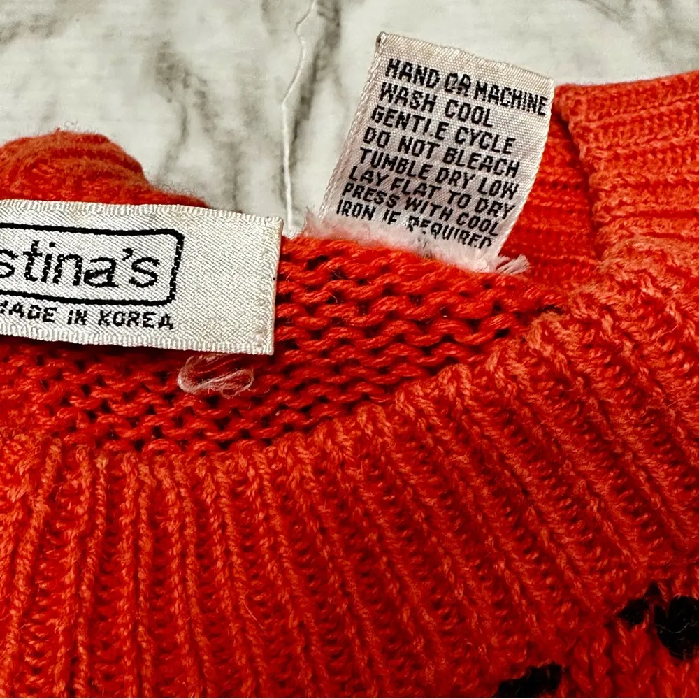 Cristina’s Vintage Orange Leopard Print Sweater Retro Punk 80s Flintstone Sz L Size L - Image 6