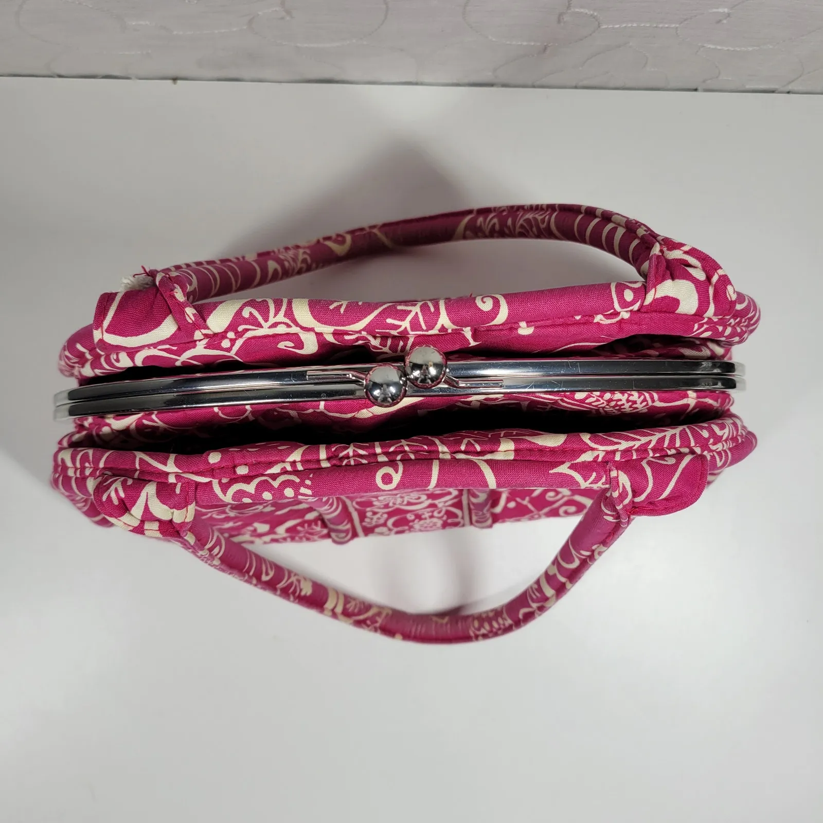 VTG Vera Bradley Eloise Bag Large Barbie Hot‎ Pink Kiss Lock Dome Shoulder Purse - Image 11