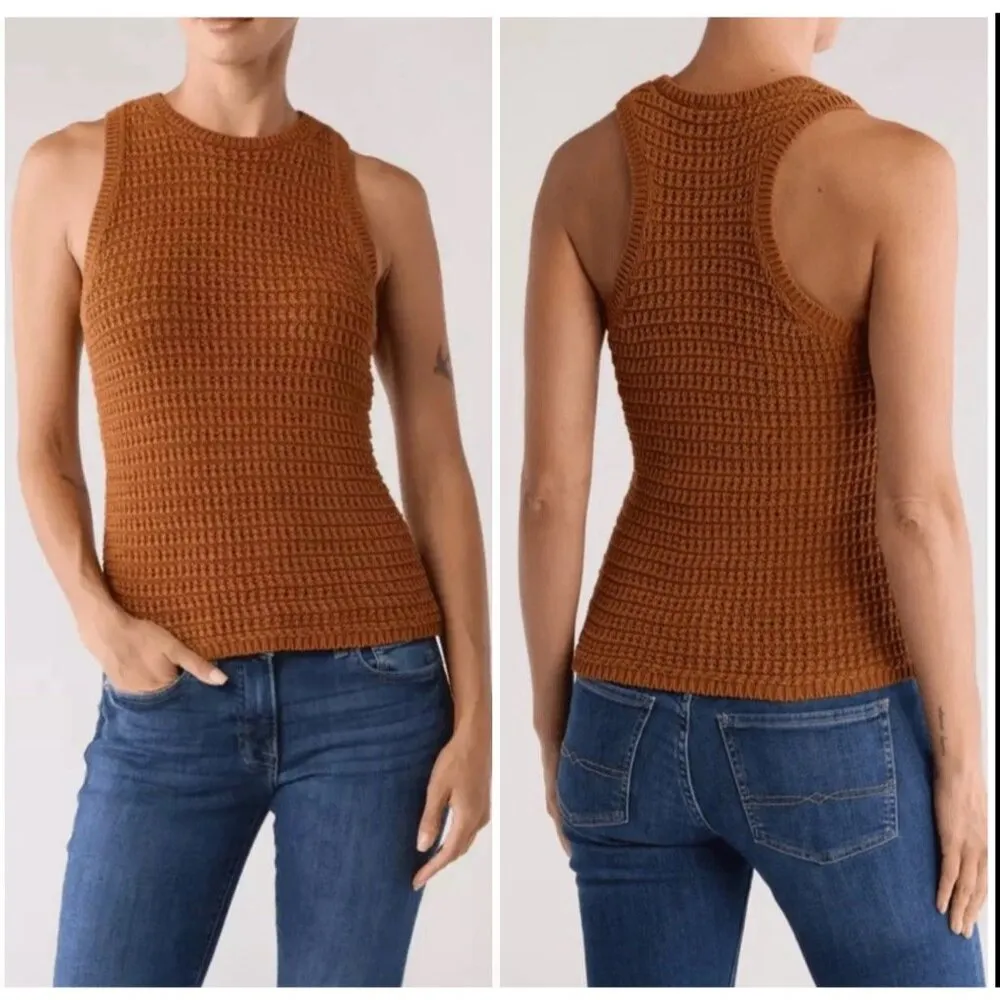 Madewell Crochet Knit Crewneck Sweater Tank Womens Warm Coffee S - Image 2