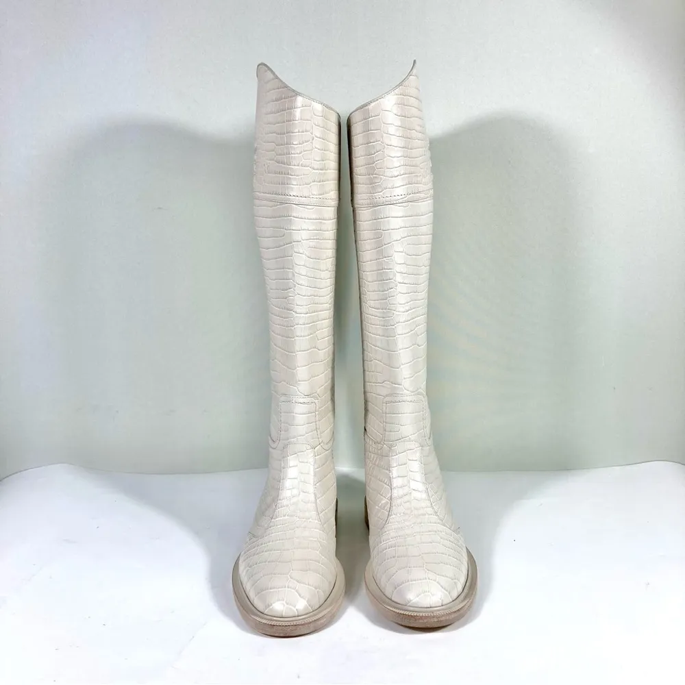 Karligraphy Logo Croc Embossed Riding Boots 37 White NEW - Image 5