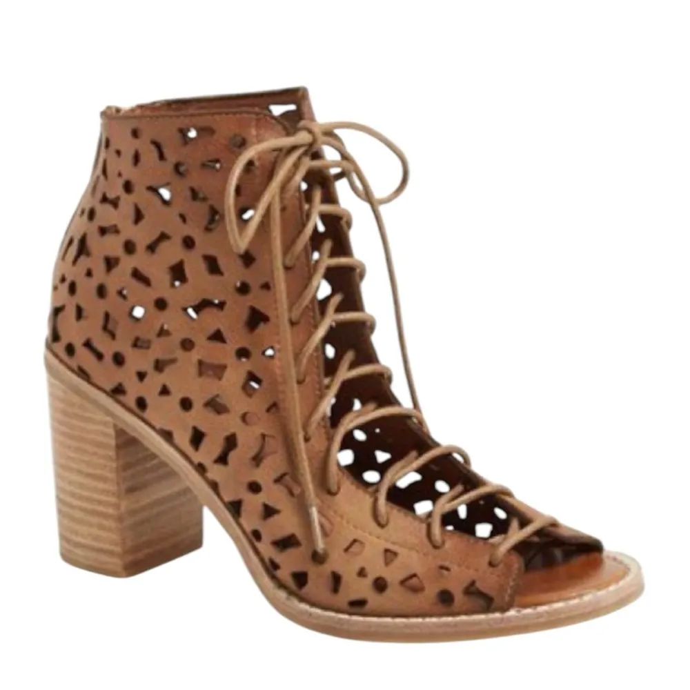 Jeffrey Campbell Brown Leather Cors-Daisy Lace Up Booties Sandals Shoes size 8 - Image 2