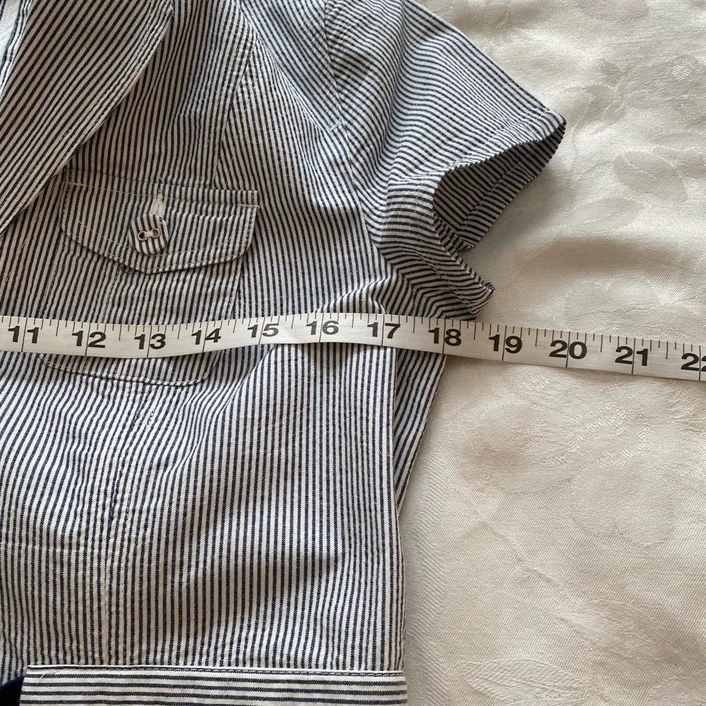 Charter Club Searsucker Capsleeve navy & White Cotton Utility Top S - Image 5