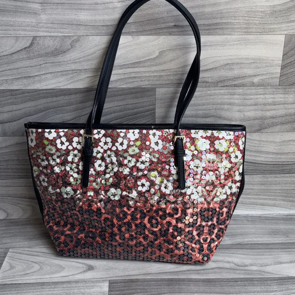 Nine West Floral Black and Pink Tote - Image 4