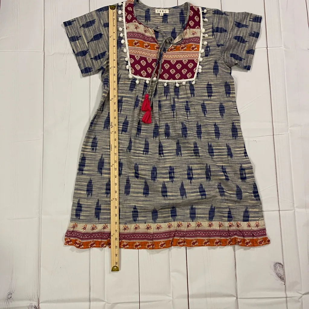 THML Anthropology BOHO Pom Pom Tassel Dress Multicolor Peasant Style - Size M - Image 7
