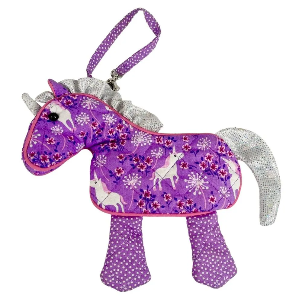 VTG Douglas Cuddle Toys UNCORN WRISTLET COIN PURSE Girls Purple Cotton Handbag - Image 6