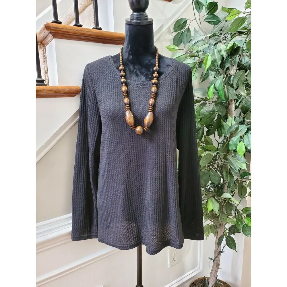 Umgee Women's Solid Black Cotton Round Neck Long Sleeve Casual Top Shirt Size 1X - Image 9