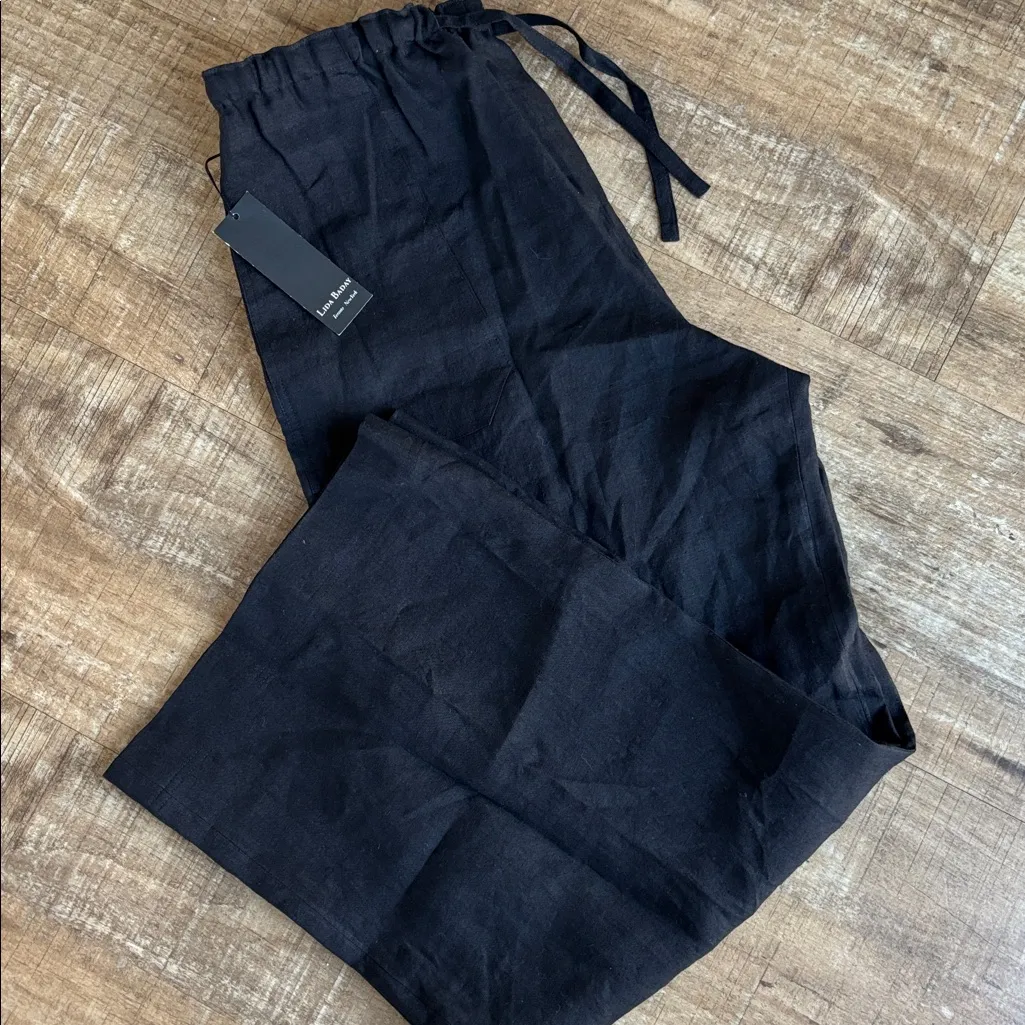 NWT Lisa Baday for Bergdorf Goodman Linen Pants in Black Size L - Image 2