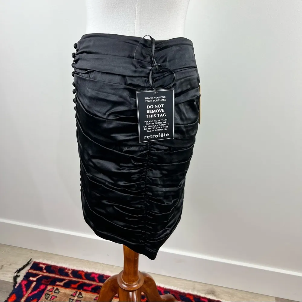 Retrofête NWT Ina Skirt Black Silk Ruched Mini Skirt M Whimsigoth Dark Fairy - Image 5