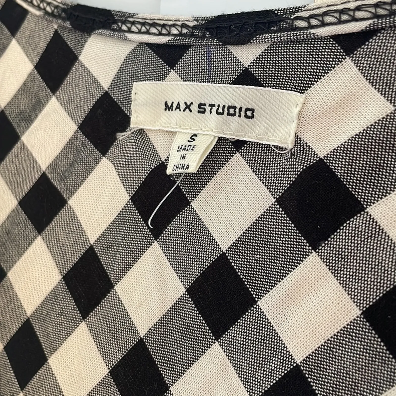 NEW Max Studio Black Check Top Surplice Italy Smocked Italian Bella Picnic Farm - Image 5