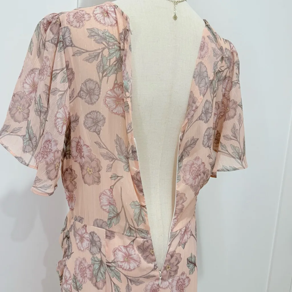 ASTR The Label Chandler Midi Dress Pink Garden Floral Large Flutter Sleeve Chic - Image 10