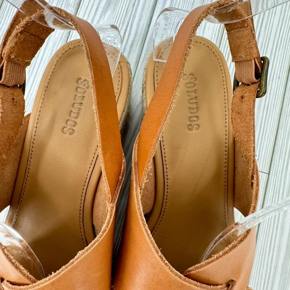 Soludos Amalfi tan leather platform cross strap espadrille sandals size 7 NEW - Image 7
