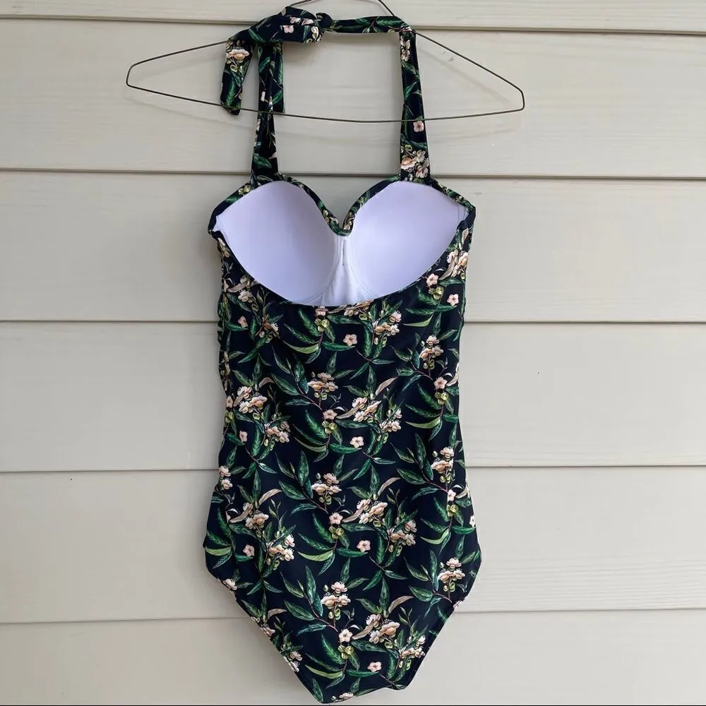 NEW Women’s L Tropical Hawaiian One Piece Swimsuit Built in Bra Bodysuit Ruched Green Size L - Image 5