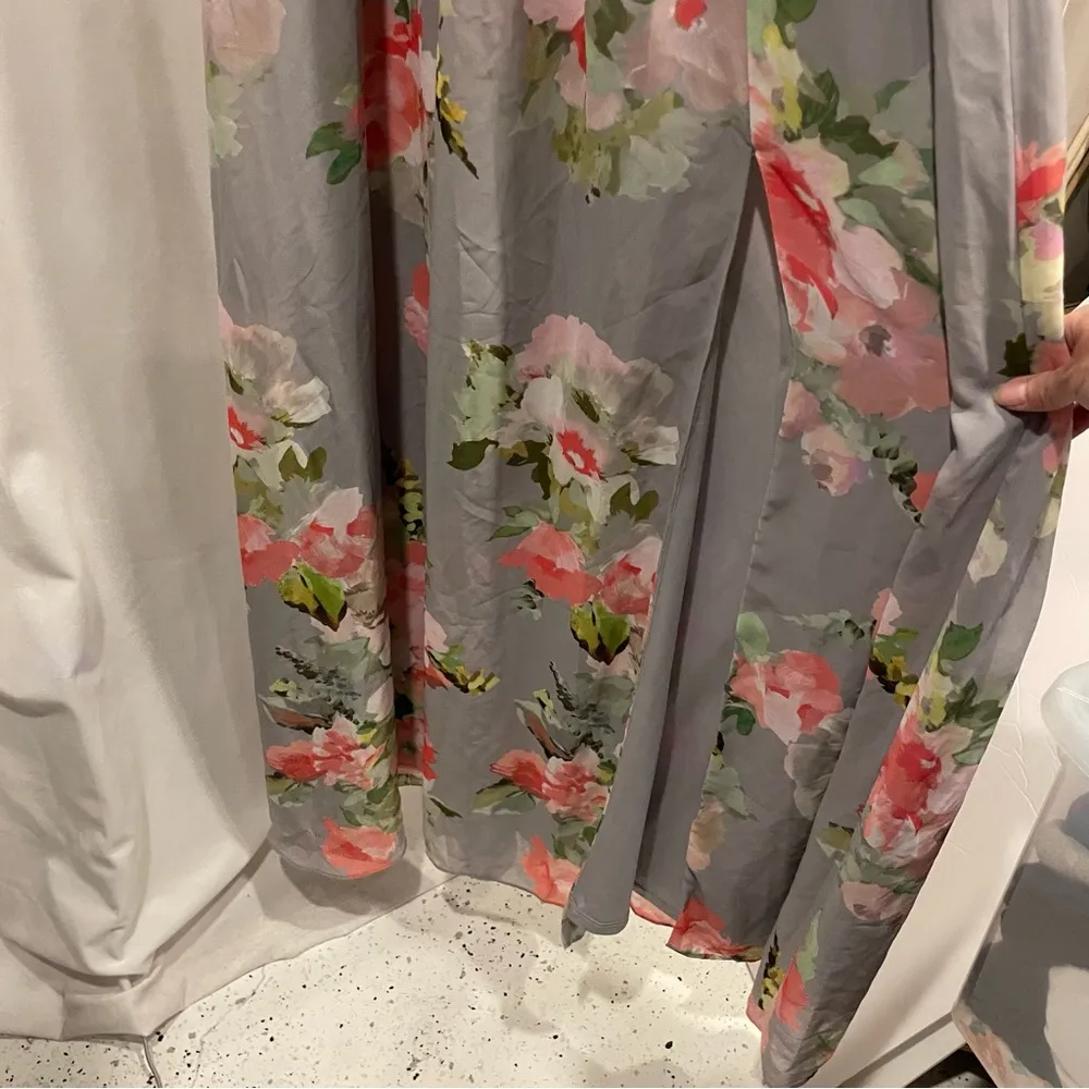 Stunning floral roses maxi halter blouson dress Adrianna Papell flowy boho sexy - Image 9