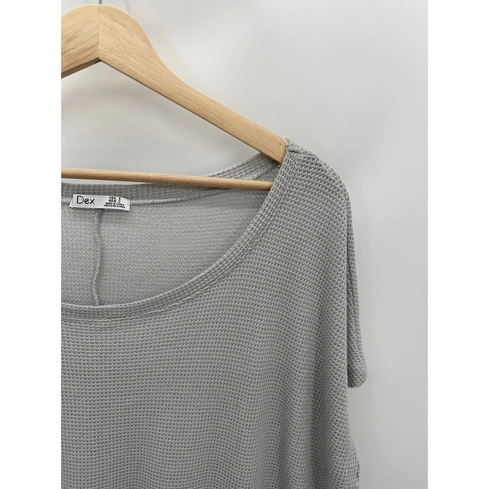 Dex Light Grey Short Sleeve Thermal Tie Front Drawstring Top Women's Size Small Gray - Image 5