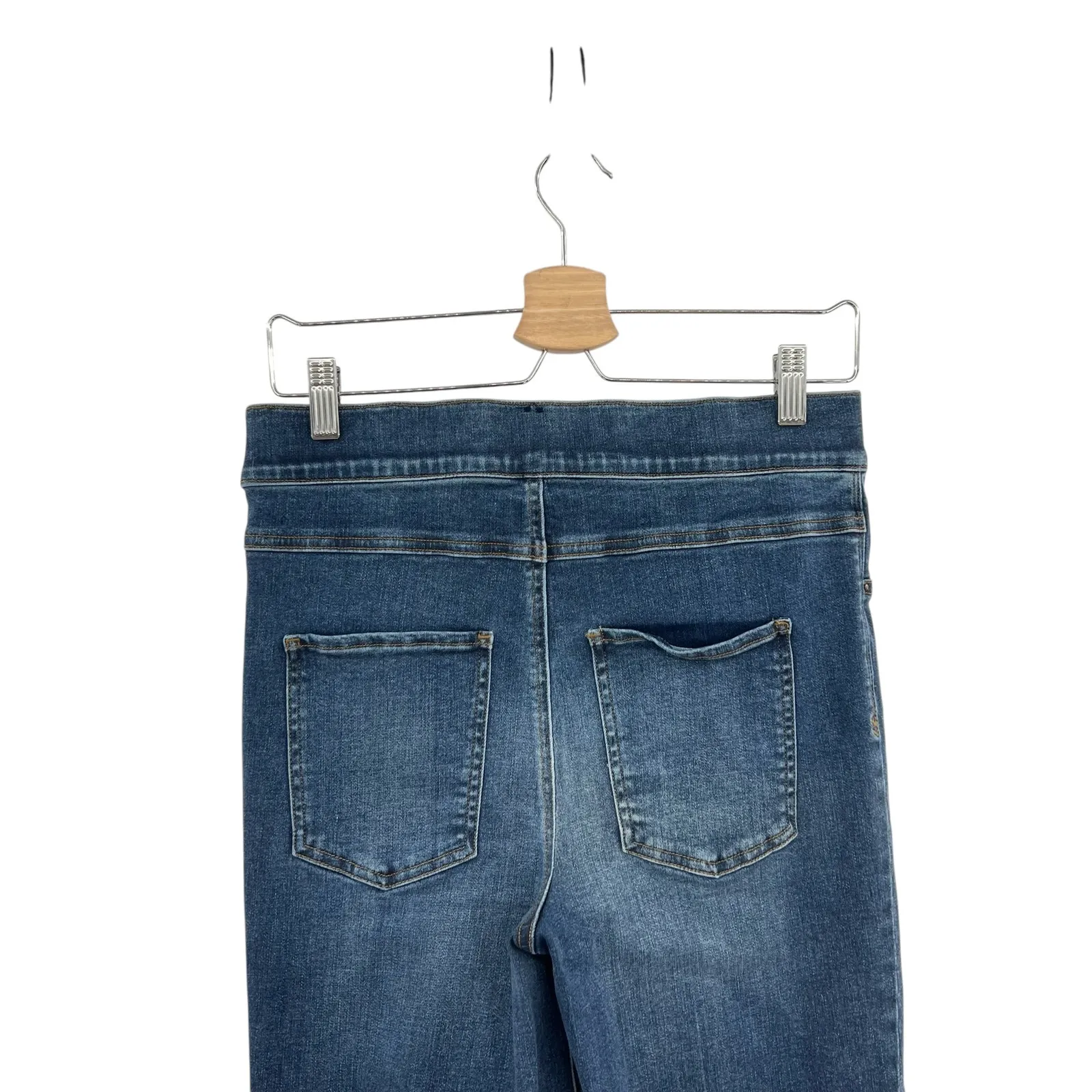 Spanx Cropped Flare Denim Jeans‎ Medium Wash Dip Dye Hem Blue Size Large - Image 8